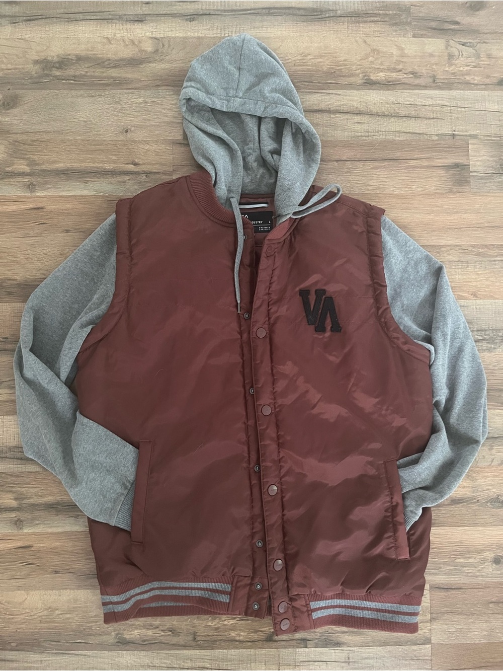 Men's RVCA Maroon/orange & Gray Hooded Bomber Vest Jacket